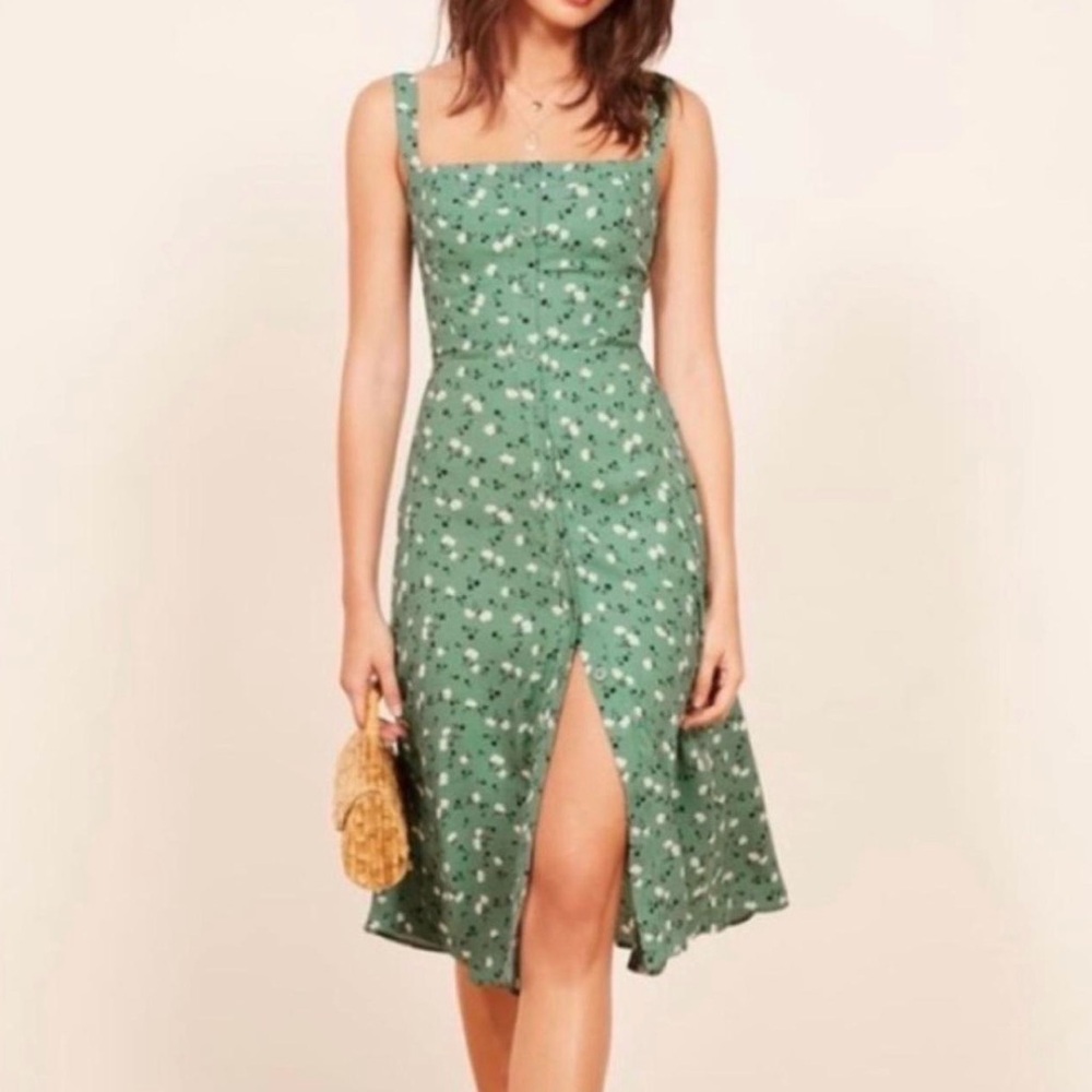 Reformation Green Floral Midi Dress
